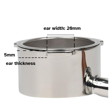Metallic object with measurements labeled on a white background